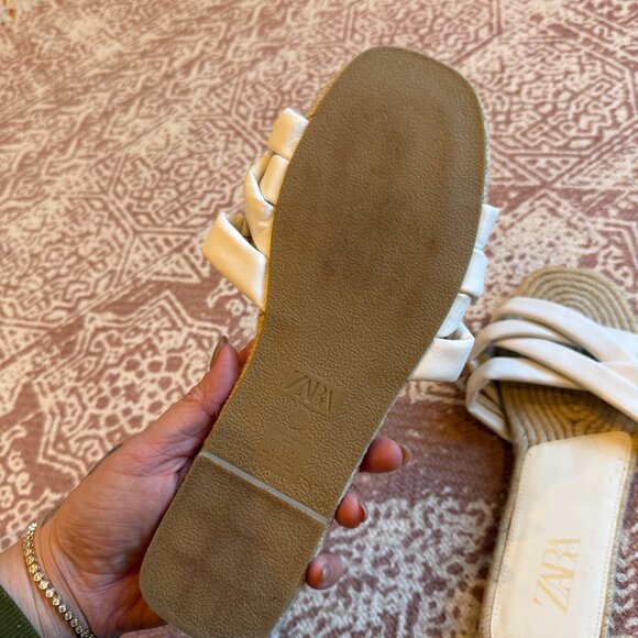 Zara White Leather Jute Sandals - Picture 2 of 4